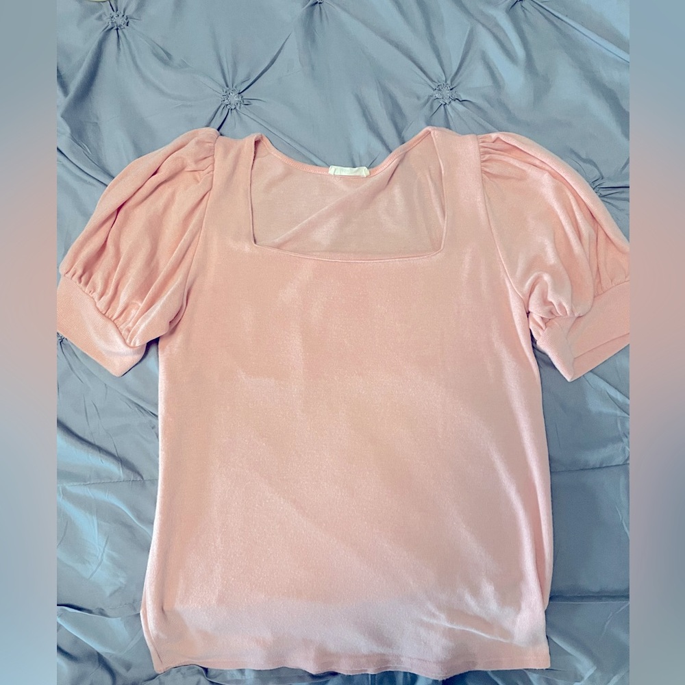 Super soft knit • puff sleeve • blush colored • square neckline top